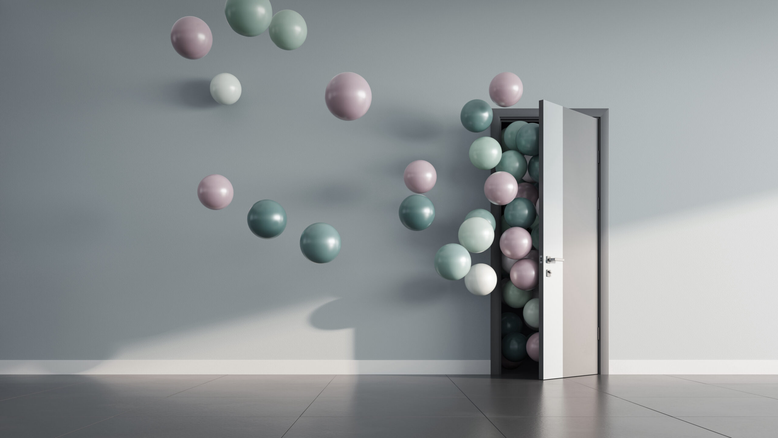 Celebrating newly qualified solicitors at Machins – symbolic image of balloons emerging from an open door, representing new beginnings and career milestones.