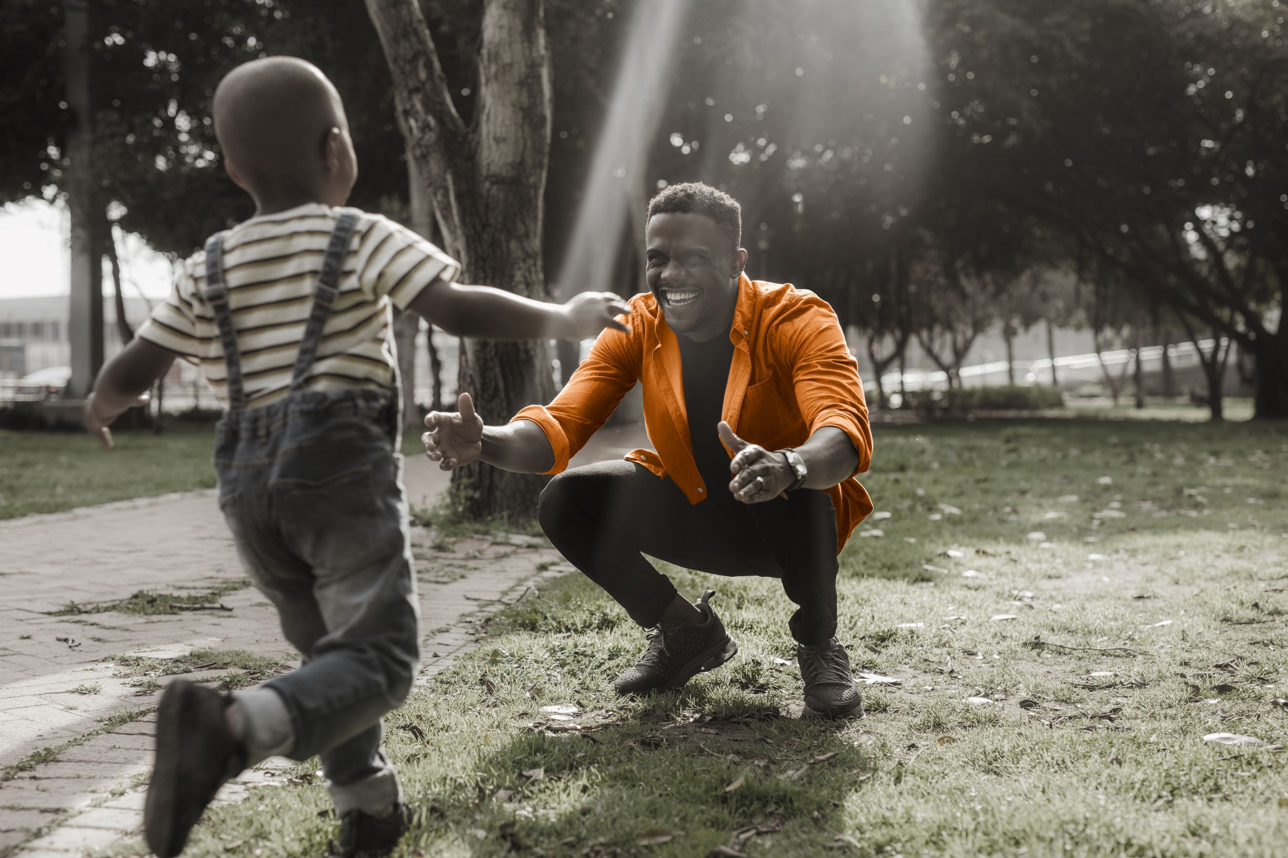 Illustration of a man and his son showing depicting the division of family assets after divorce.